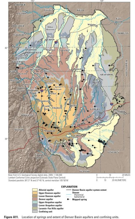 Denver Basin Aquifers confining unit sands and springs via the USGS