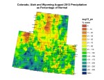 August precipitation as a percent of normal for the Upper Colorado River Basin -- photo/Colorado Climate Center