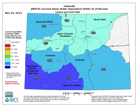 Colorado SWE as a percent of normal November 26, 2013