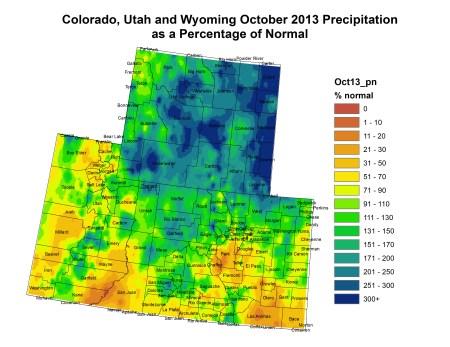 Upper Colorado River Basin October 2013 precipitation as a percent of average via the Colorado Climate Center