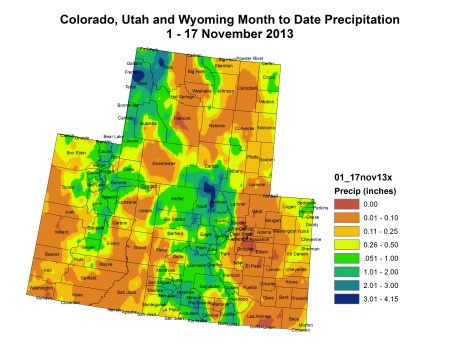 November 2013 month to date precipitation via the Colorado Climate Center