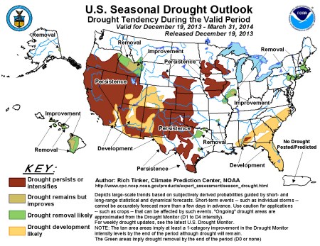 Seasonal drought outlook for December 19, 2013 to March 31, 2014 via the Climate Prediction Center