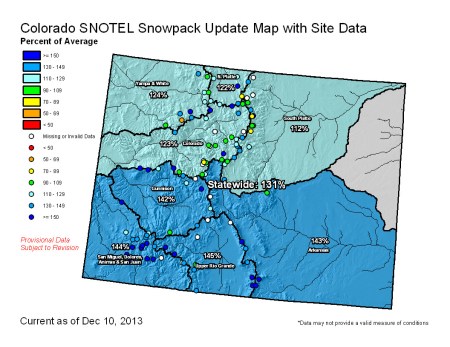 Statewide Snowpack Map December 10, 2013 via the NRCS