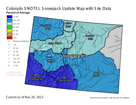 Colorado snowpack November 26, 2013