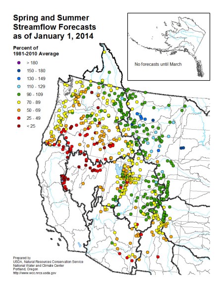 Streamflow forecasts January 1, 2014 via the NRCS