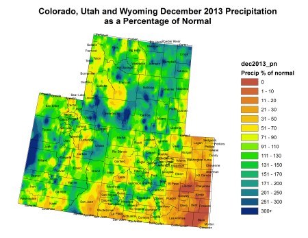 Upper Colorado River Basin precipitation as a percent of normal via the colorado Climate Center