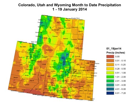 Upper Colorado River Basin month to date precipitation through January 19, 2014