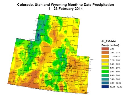 Upper Colorado River Basin February 2014 month to date precipitation map via the Colorado Climate Center