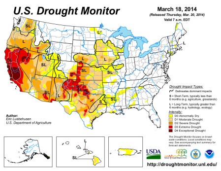 US Drought monitor March 18, 2014