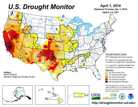 US Drought Monitor April 1, 2014