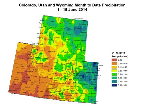 Upper Colorado River Basin Precipitation June 1 thru June 15, 2014 via the Colorado Climate Center