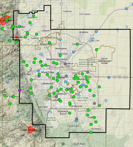 Urban Drainage and Flood Control District real-time flood map July 29, 2014