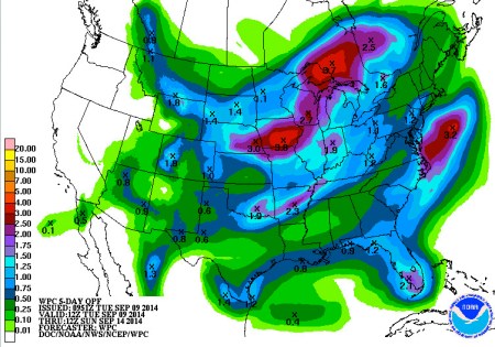 Five-day QPF September 9, 2014 via NOAA