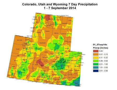Upper Colorado River Basin 7-day precipitation August 1 -7, 2014