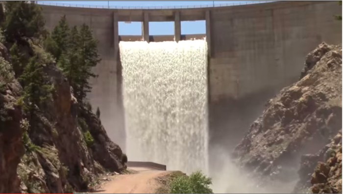 Strontia Springs Dam spilling June 2014 via Denver Water