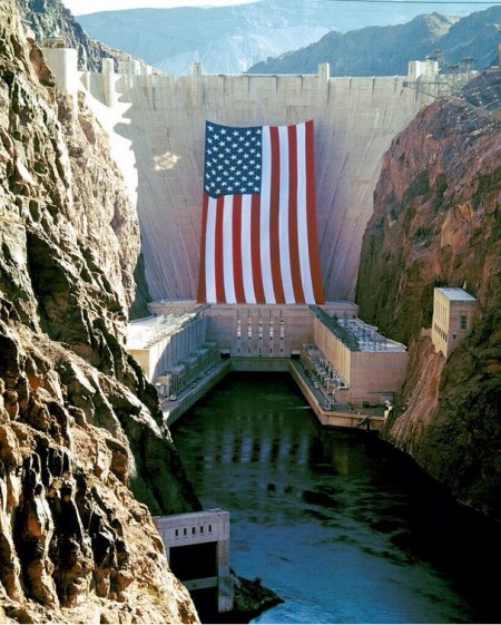 US Flag at Hoover Dam as the Olympic Torch passed over the dam in 1996
