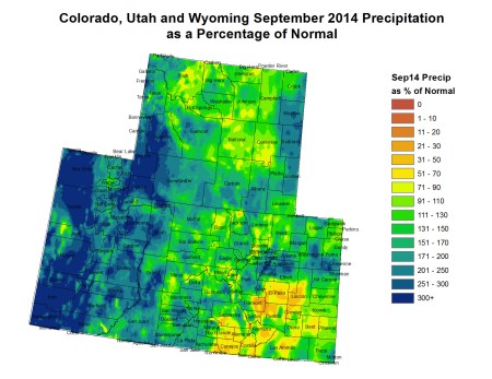 Upper Colorado River Basin September 2014 precipitation as a percent of normal