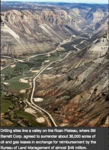 Drilling sites in a valley on the Roan Plateau via The Grand Junction Daily Sentinel