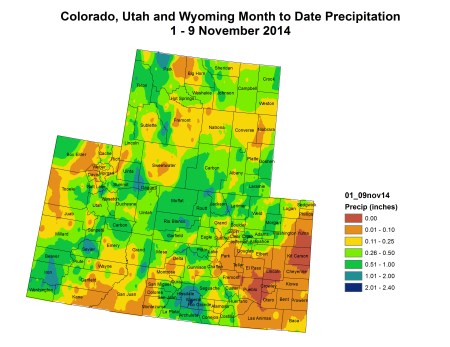 Upper Colorado River Basin November month to date precipitation November 9, 2014