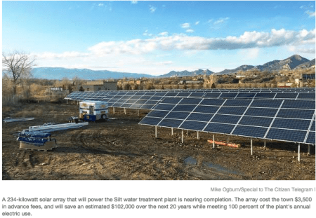 Silt water plant solar array photo via the Rifle Citizen Telegram