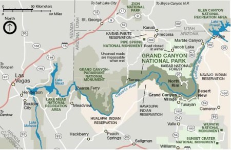 Map of Grand Canyon National Park via the NPS