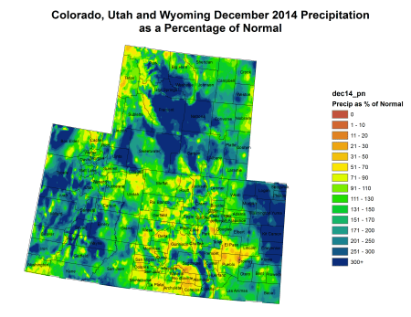 Upper Colorado River Basin precipitation as a percent of normal December 2014