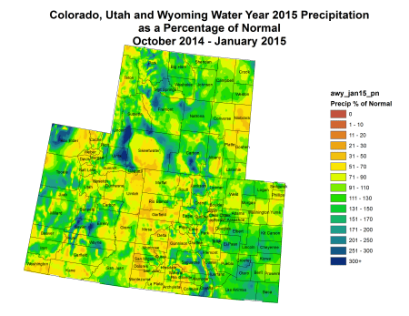Upper Colorado River Basin water year 2015 precipitation as a percent of normal thru January 2015