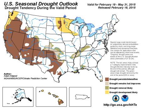 Seasonal Drought Outlook February 19 thru May 31, 2015 via the Climate Prediction Center