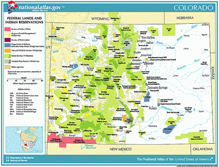 Federal land and Indian reservations in Colorado