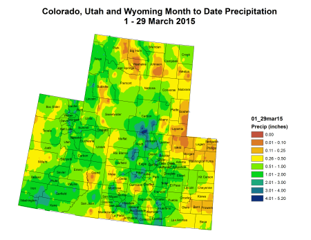 Upper Colorado River Basin precipitation March 1 thru March 29, 2015
