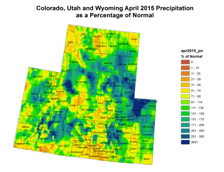 Upper Colorado River Basin April 2015 precipitation as a percent of normal