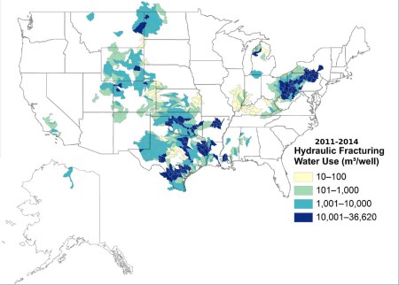 2011-2014 Hydraulic Fracturing Water Use (Meters Cubed per Well) via the USGS