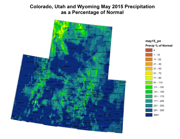 "Miracle May" -- Upper Colorado River Basin May 2015 precipitation as a percent of normal