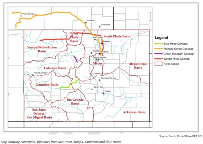Conceptual vision of potential transmountain diversions from the South Platte Roundtable Basin Implementation Plan