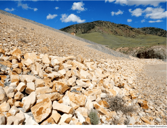 A detail of the rock outer shell on the downstream side of Ritschard Dam
