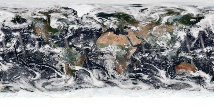 This true color image may seem like you are looking at Earth from space, but it is actually produced by combining specific data sets from the NOAA/NASA Suomi NPP satellite’s Visible Infrared Imaging Radiometer Suite instrument, known as VIIRS, into one composite image.