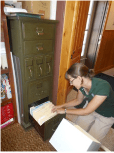 Head archivist of the CSU Libraries Water Resources Archive Patty Rettig at work.