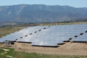 Solar panels, such these at the Garfield County Airport near Rifle, Colo., need virtually no water, once they are manufactured. Photo/Allen Best