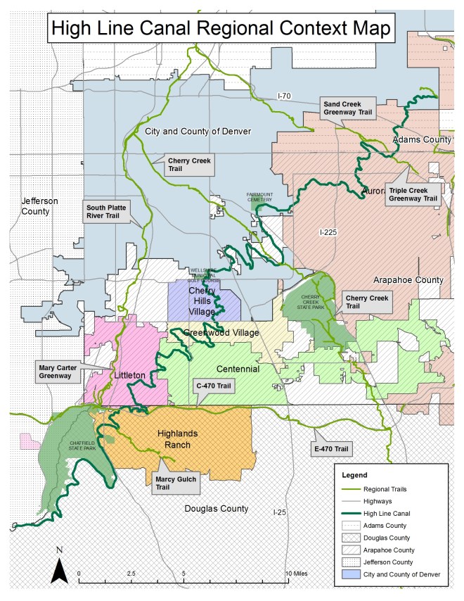High Line Canal Regional Context map via the High Line Canal Conservancy