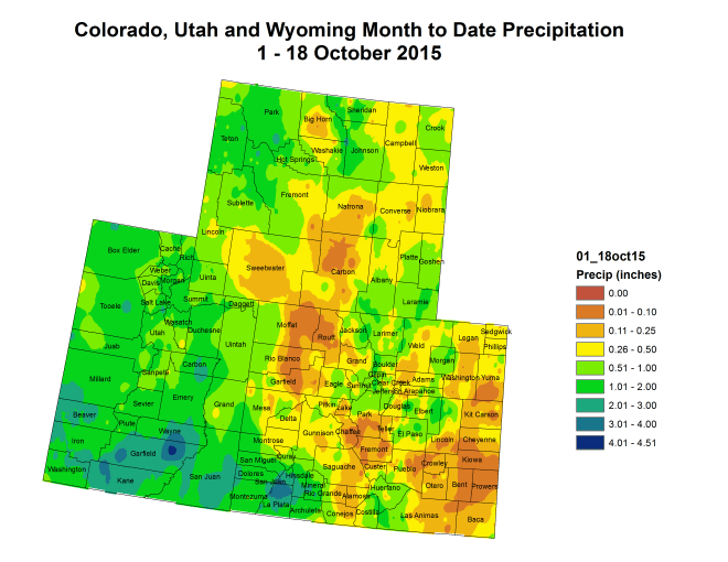 Upper Colorado River Basin month to date precipitation through October 18, 2015 via the Colorado Climate Center