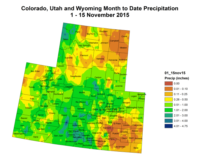 Upper Colorado River Basin month to date precipitation through October 15, 2015