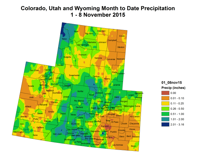 Upper Colorado River Basin month to date precipitation through November 8, 2015