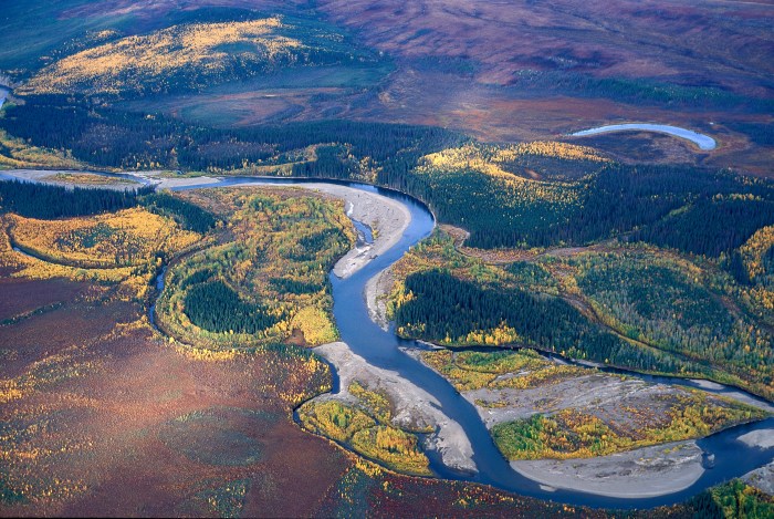 Aerial view of Beaver Creek, Alaska. Credit: Mark Dornblaser, USGS.