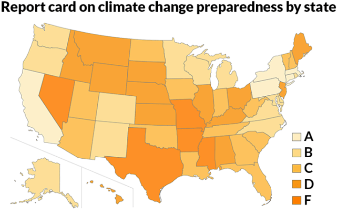 REPORT CARD  Some states aren’t prepared for extreme events such as wildfires and droughts expected to result from climate change, a new survey suggests. Arkansas, Texas and Nevada were among those that scored a failing grade.