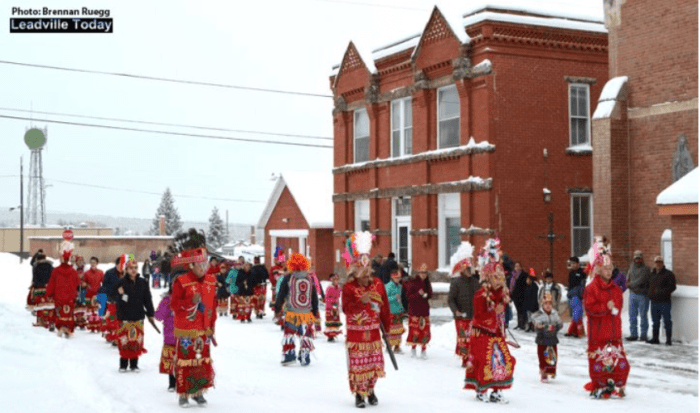 While the near foot of snow that came in with the early morning storm may have altered the Our Lady of Guadalupe procession into town, the dance troupe did not disappoint as they performed in sub-freezing temperatures at Annunciation Church in Leadville on December 12. Thanks for your dedication! Photo: Leadville Today/Brennan Ruegg