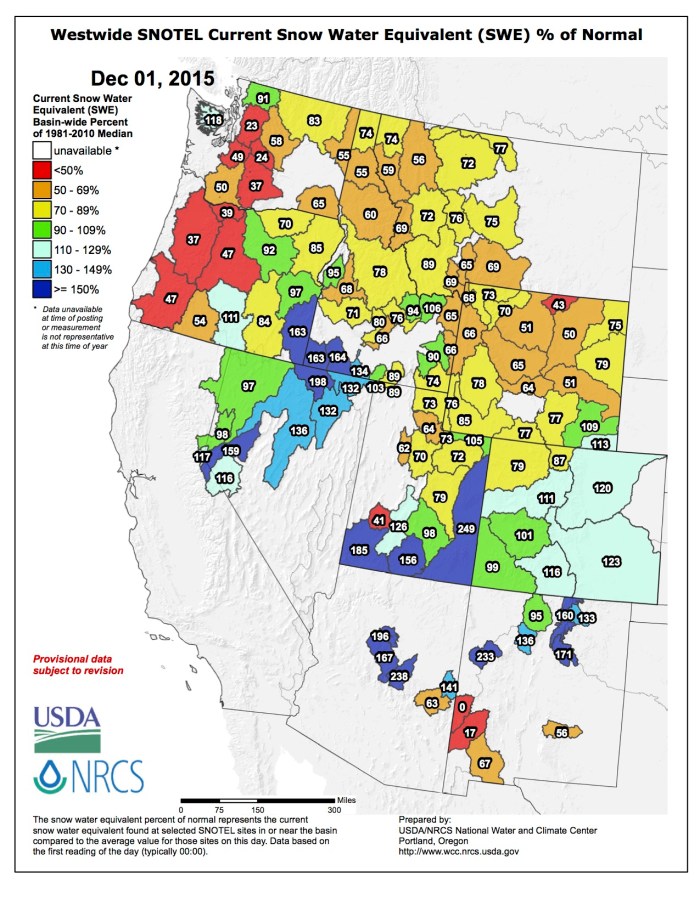 Westwide SNOTEL December 1, 2015 via the NRCS