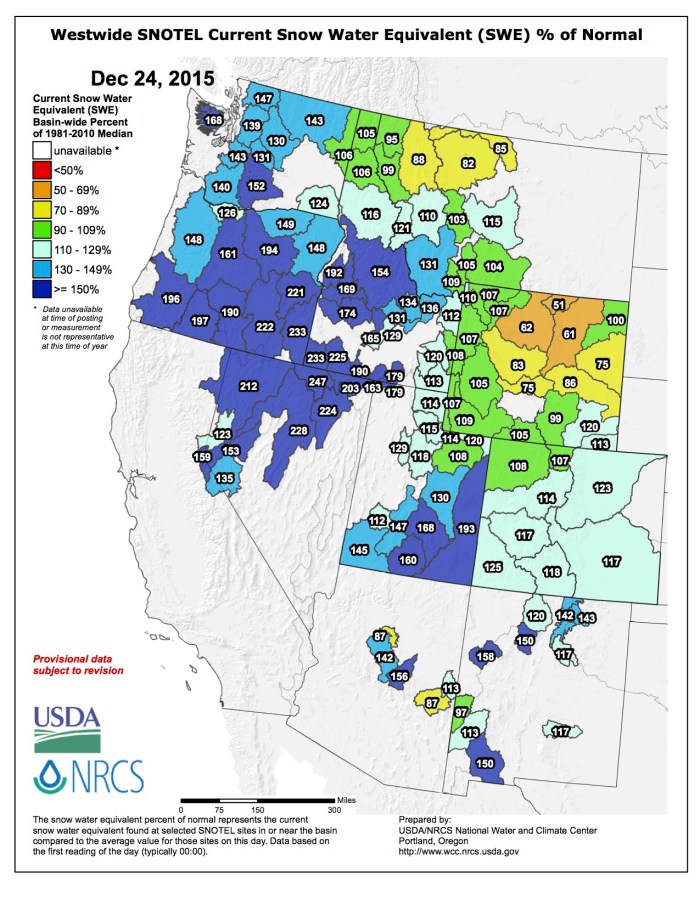 Westwide SNOTEL December 24, 2015 via the NRCS