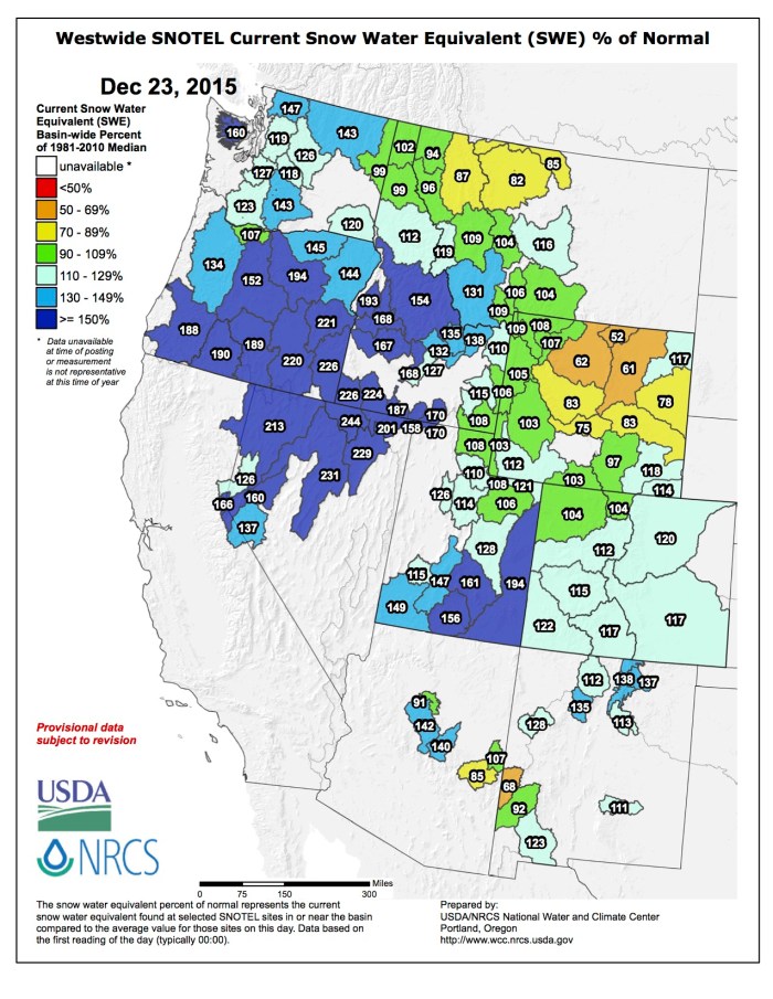 Westwide SNOTEL December 23, 2015 via the NRCS