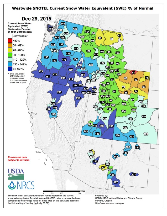 Westwide SNOTEL December 29, 2015 via the NRCS.