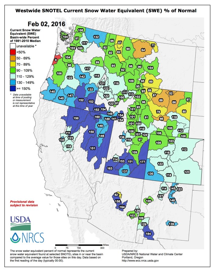 Westwide SNOTEL February 2, 2016 via the NRCS.